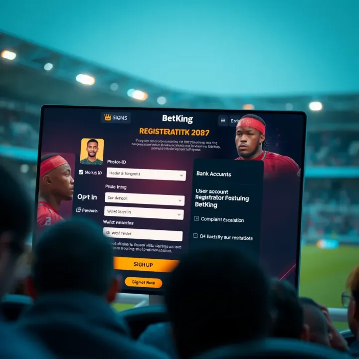 Smartphone interface showing BetKing app main features and user registration options
