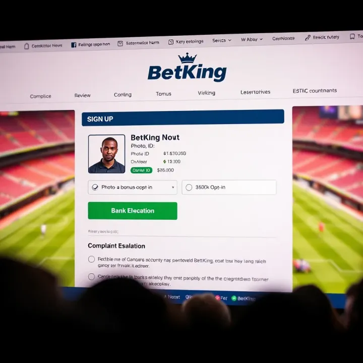Illustration of a smartphone displaying BetKing registration and payment options