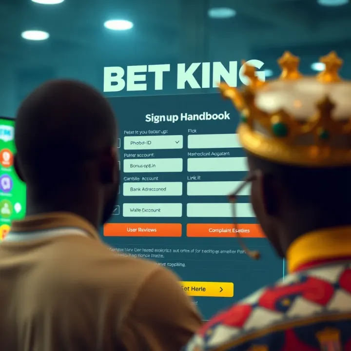 A depiction of responsible betting with a smartphone displaying BetKing platform alongside icons for security and legal compliance in Nigeria